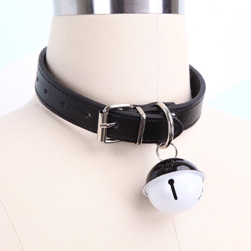 Big Bell PU Leather Harajuku Maid Style Hip Hop Choker Necklace