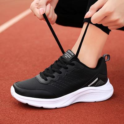 Women's Black Casual Running Shoes: Lightweight, Soft Leather, Waterproof & Non-Slip for Autumn