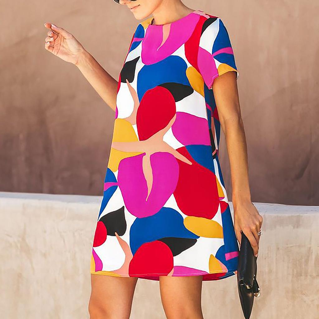 Women's Summer Fashion Casual Print  Sexy Short-Sleeved Dresses