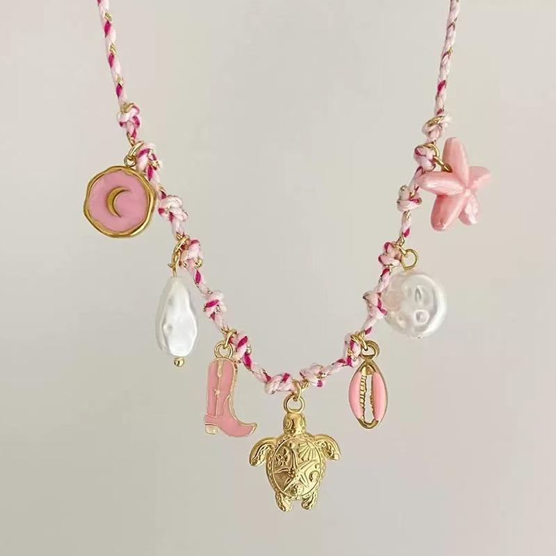 

Персонализированное ожерелье из нержавеющей стали с плетеной цепочкой, кулоном в виде морской звезды и черепахи, цветное, пляжный стиль, ювелирный подарок