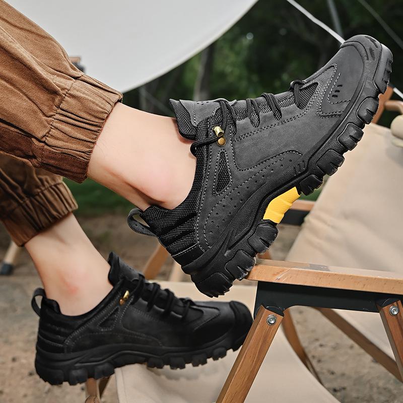 Men's Shoes New Autumn Soft Bottom Non-Slip Authentic Leather Toe Box Work Shoes Low-Top Lace-up Thick Bottom Outdoor Casual Shoes