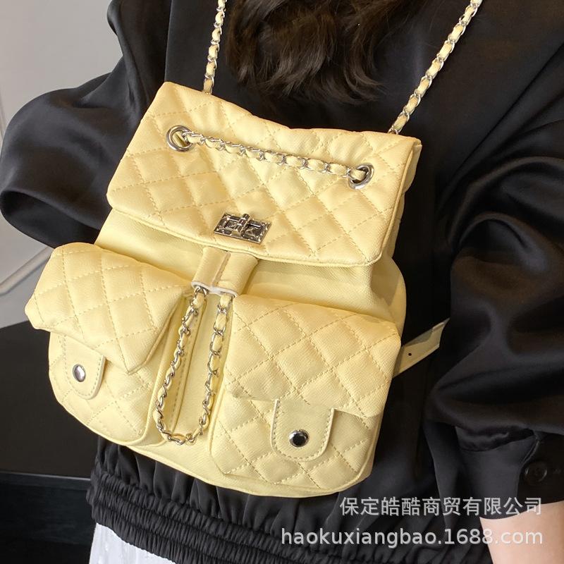 Rhombus Chain Backpack Women's 2025 New Fashion Niche Design Women's Lightweight Fashion Schoolbag Korean Backpack