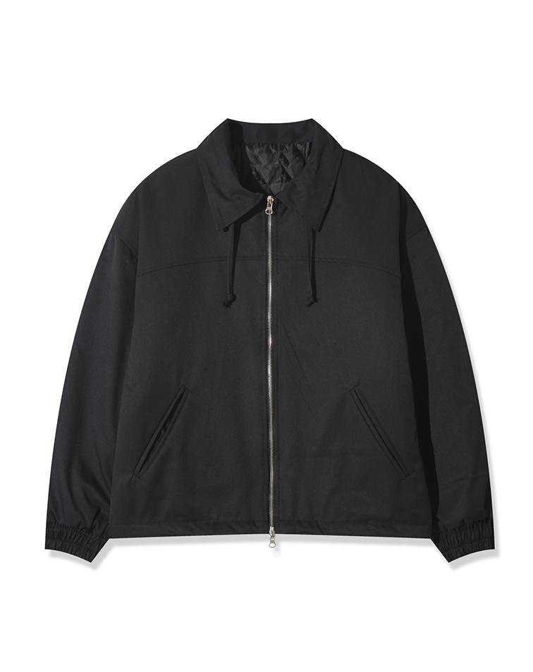 Mugon Two-Way High-Neck Strap Zip-Up Jacket _ Black