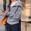 Navy Collar Zipper Sweater Jacket Female Early Spring Lazy Wind Loose Thin Knitted Cardigan Comfortable Versatile and Fashionable