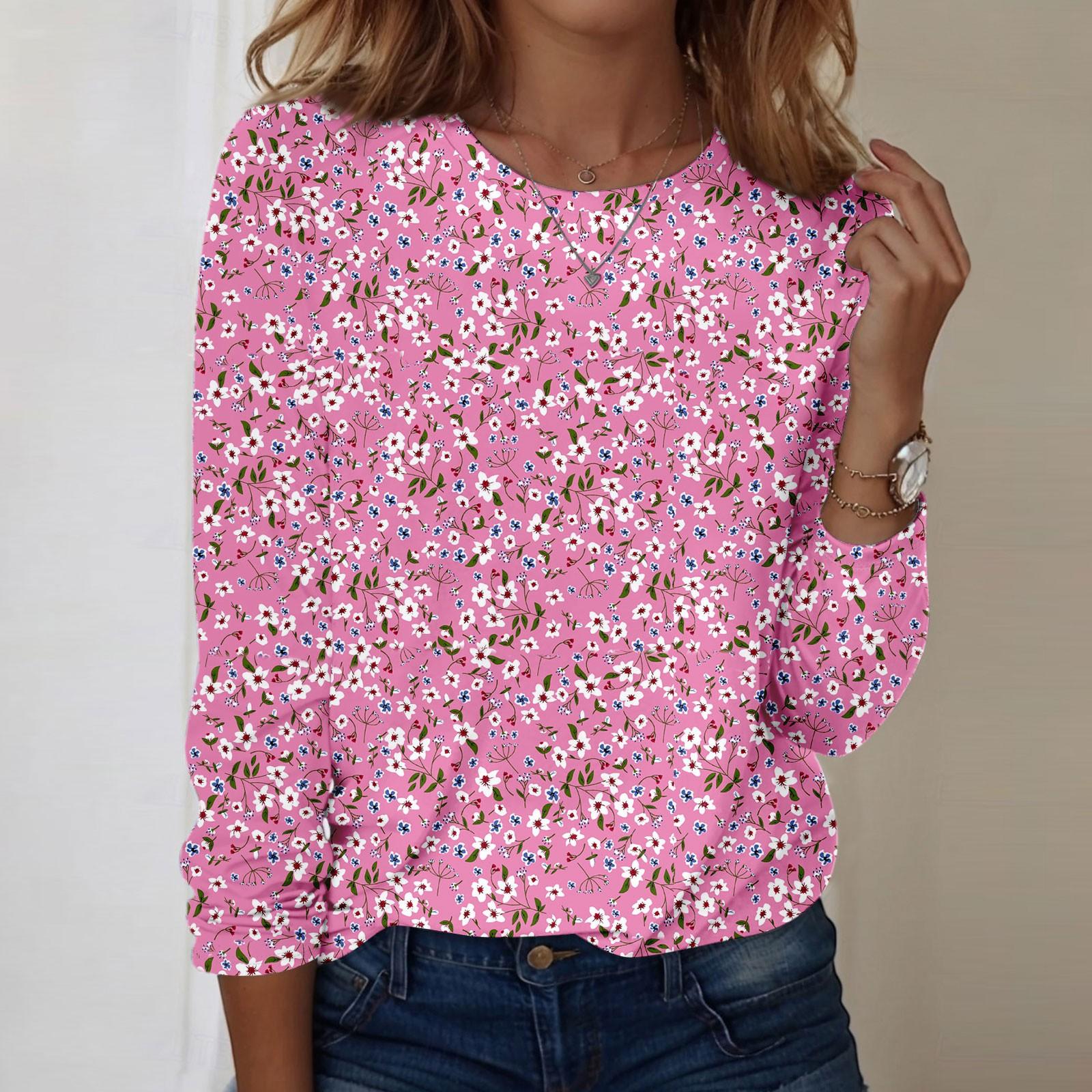 

Рубашки с длинным рукавом для женщин, милые футболки с графическим принтом, блузки, повседневные базовые топы больших размеров, пуловеры XL розовый