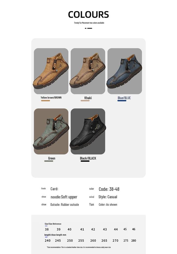 Autumn/Winter Men's Mid-Top Leather Slip-On Martin Boots - Large Size, Handmade, Stitched, Business Style.