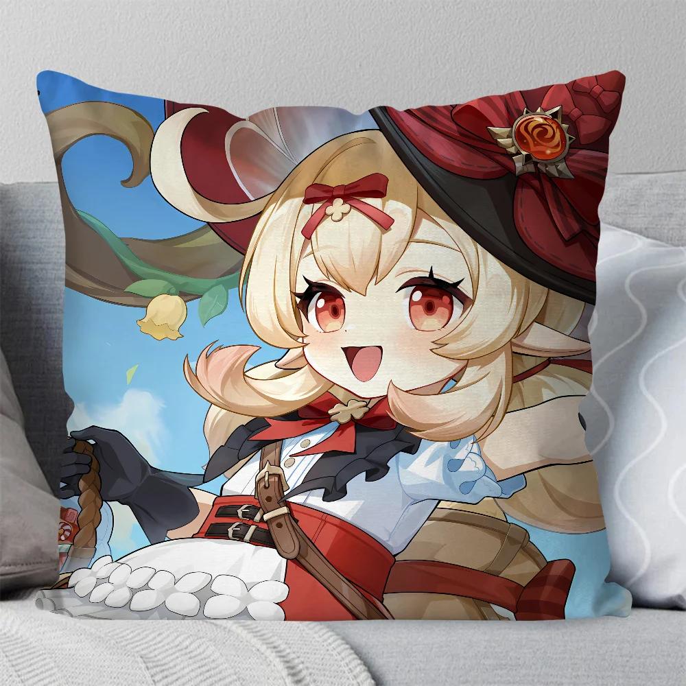 Klee Anime Spiel Genshin Impact Kissenbezug Quadratisches Kissen Schlafzimmer Sofa Freizeit Komfort Kissen Wohnzimmer Heimdekoration 40X40