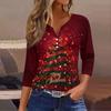 Women's Fashion Casual Christmas Tree Print V-Neck Decorative Button Three-Quarter Sleeve T-Shirt Top