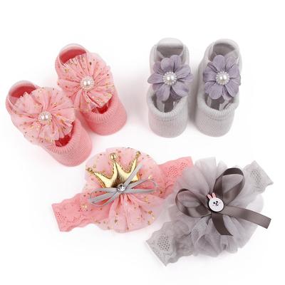 Baby Sock and Hair Band Set Two Pieces Multiple Choices for Toddler Baby Girl Soft Cotton Breautiful Baptism Gift 0-1 Year D2619