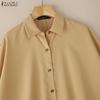 ZANZEA Women Turn Down Collar Loose Casual Long Sleeve Plain Blouse
