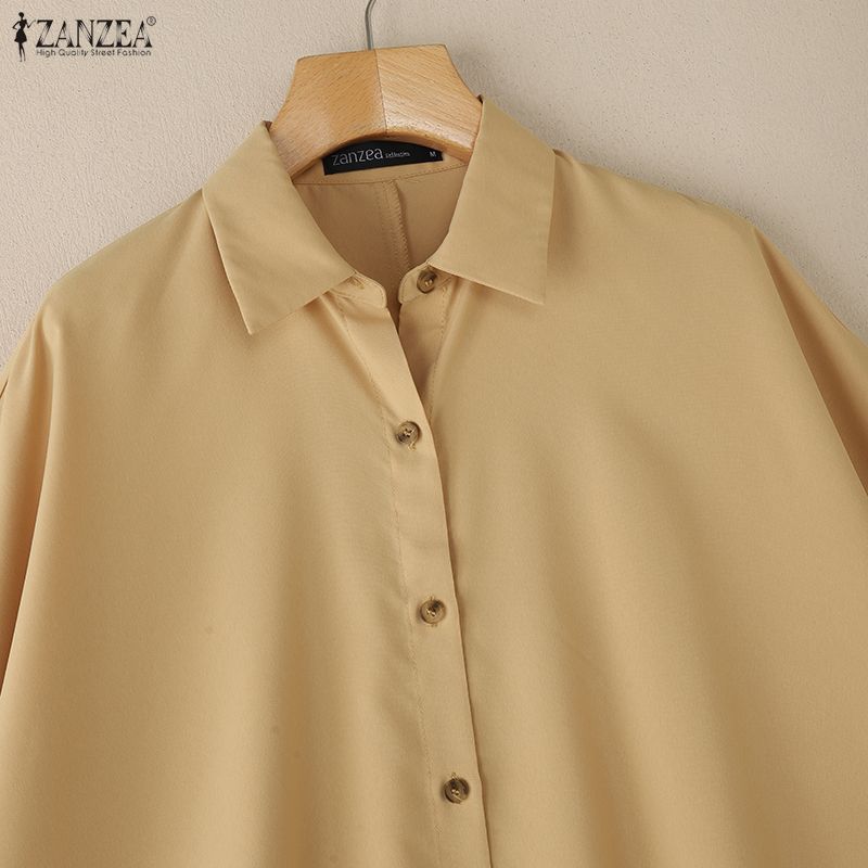 ZANZEA Women Turn Down Collar Loose Casual Long Sleeve Plain Blouse