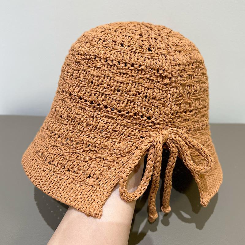 Rear Split Bow Fisherman's Hat Sunshade Hat for Women 2025 New Spring/Summer Versatile Knitted Bucket Hat