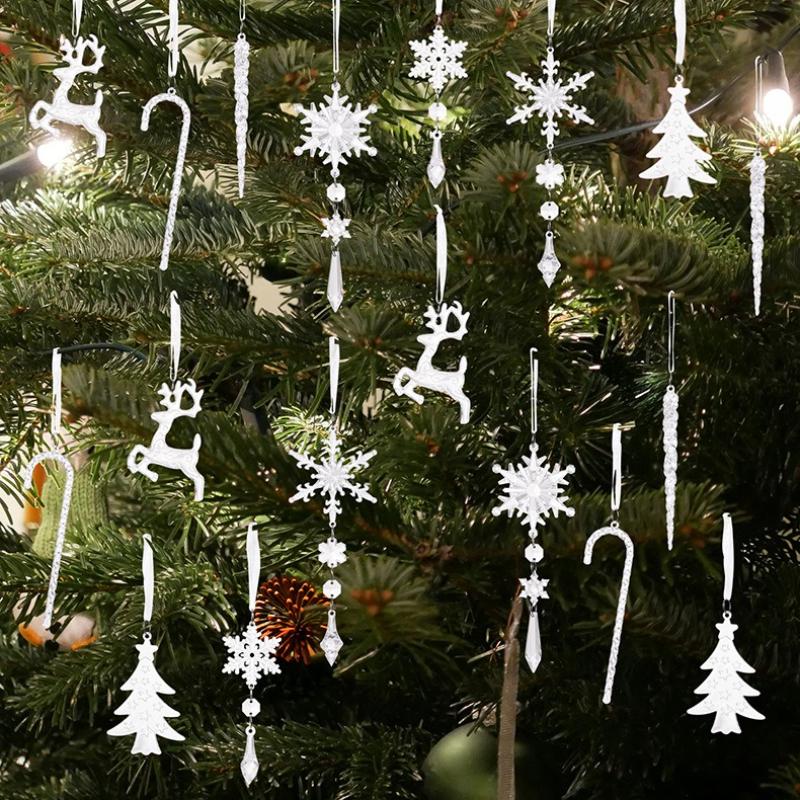 Acrylic Snowflake Icicle Ornaments Clear Hanging Christmas Tree Decorations Winter Holiday Decor Set 18PCS