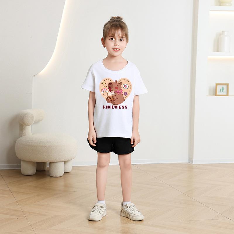Children T-shirt Capybara Printed Kids 100% Cotton Tops O-Neck Short-sleeve Kids 2-13Y T-shirt