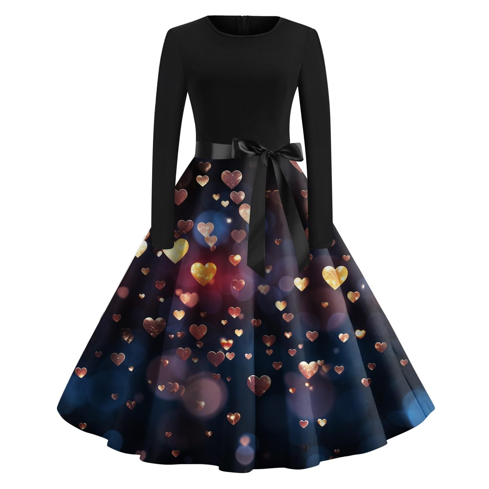 Женское винтажное классическое платье с длинным рукавом и принтом на День святого — фото 7