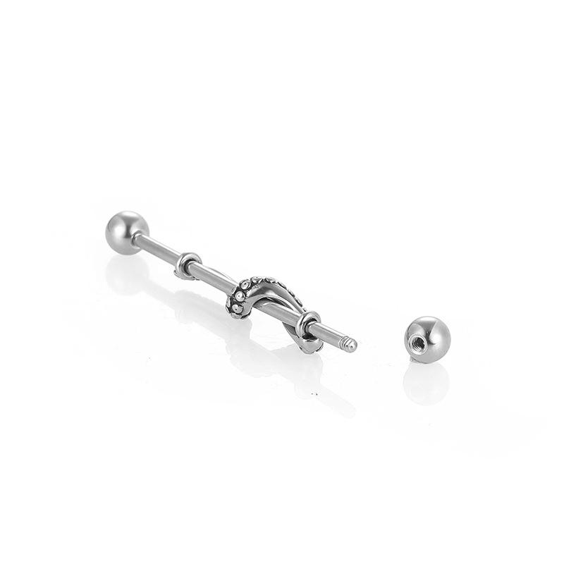 Stainless Steel Zircon-Studded Industrial Barbell Ear Piercing