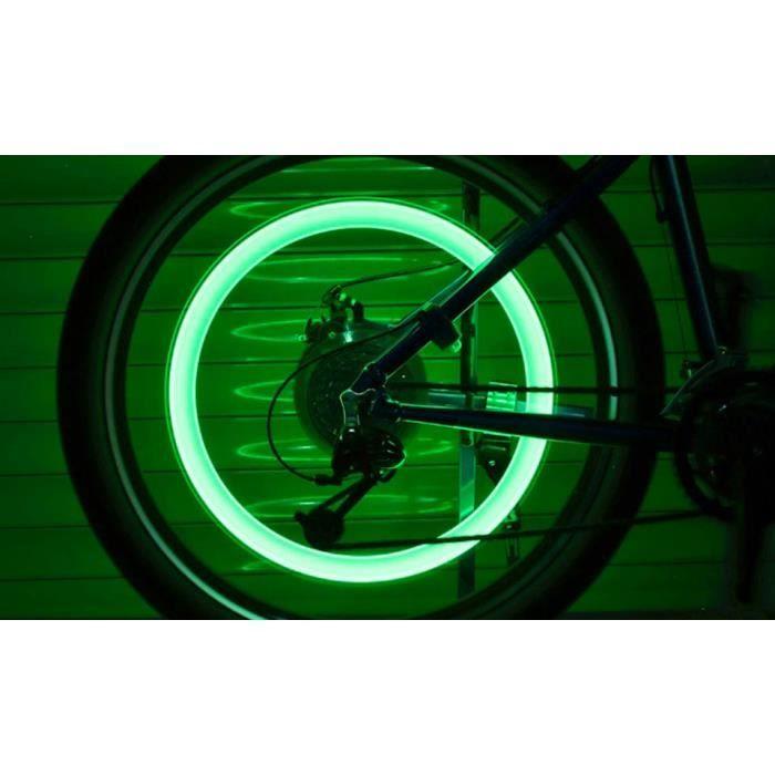 SHOP-STORY - LED BICYCLE WHEEL GREEN : Lot de 2 Valves à LED pour Roues de Vélo Moto Voiture - Couleur Vert