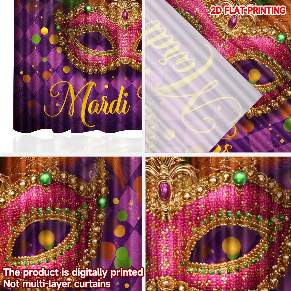 2D Flat Printing 2pcs Curtain Party Curtains Mardi Gras Feathered Mask(1) Digital Printed Polyester Drapes Seasonal Party &