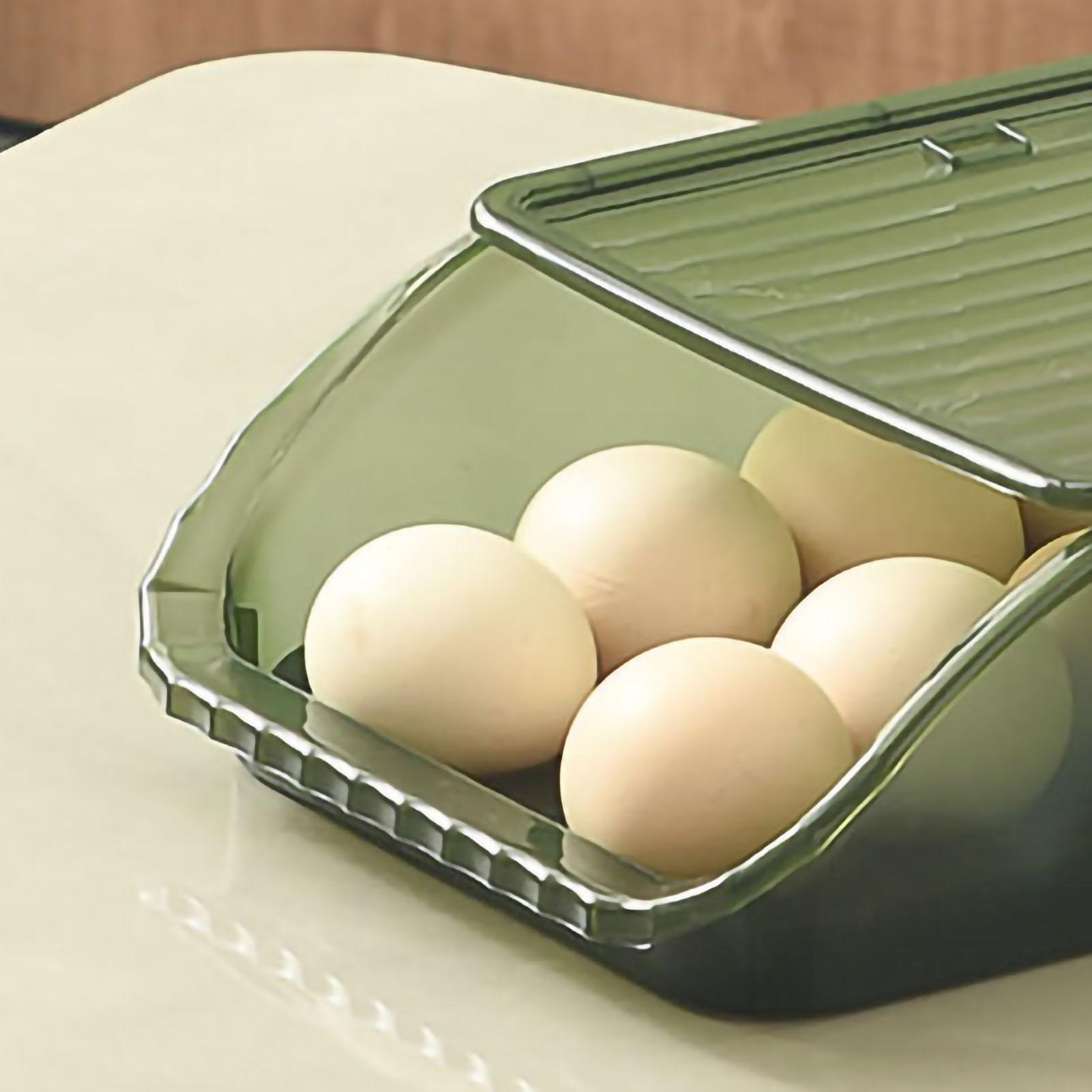Egg Storage Box Plastic Automatic Rolling Transparent Thickened Grooved Egg Storage Container for Refrigerator Kitchen зелёный 790₽