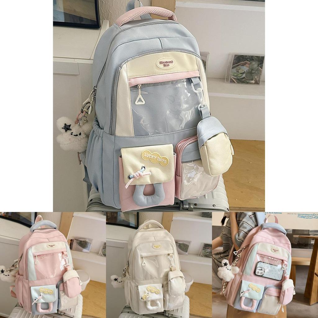 Nylon Girls Backpack With Geometric Pattern Large Capacity For School And Daily Use