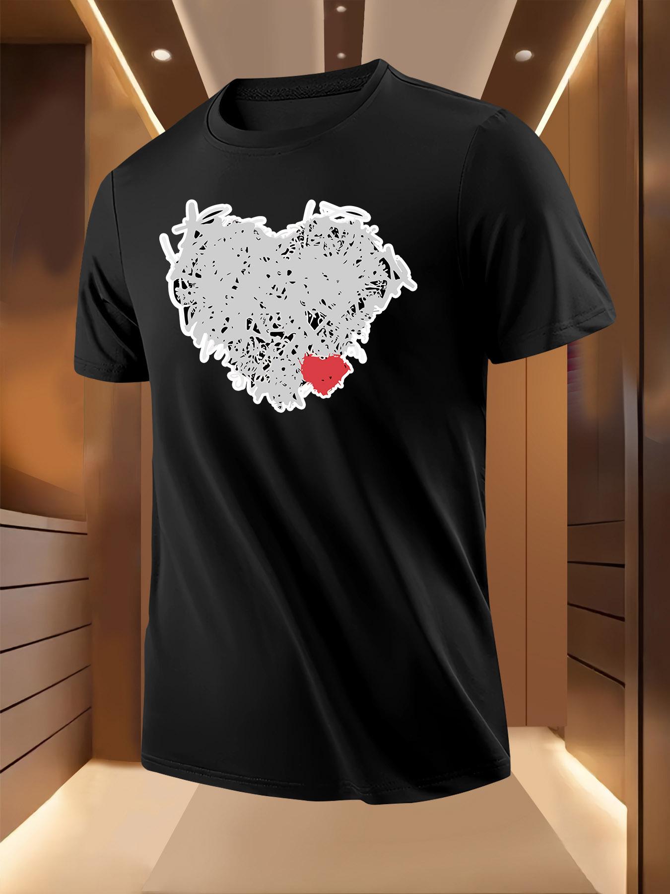 Short Sleeve Tshirt with Broken Red Heart Print XXXXL