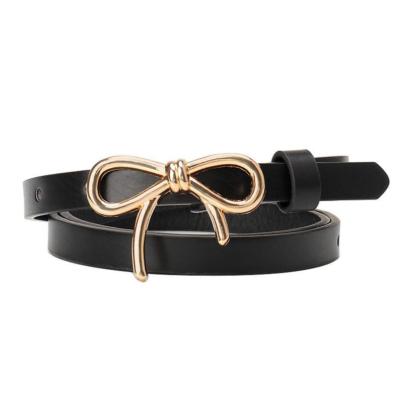 New Sweet Girl Bow Women's Belt Gold Buckle Versatile Dress Light Luxury High-end Decorative Belt Women