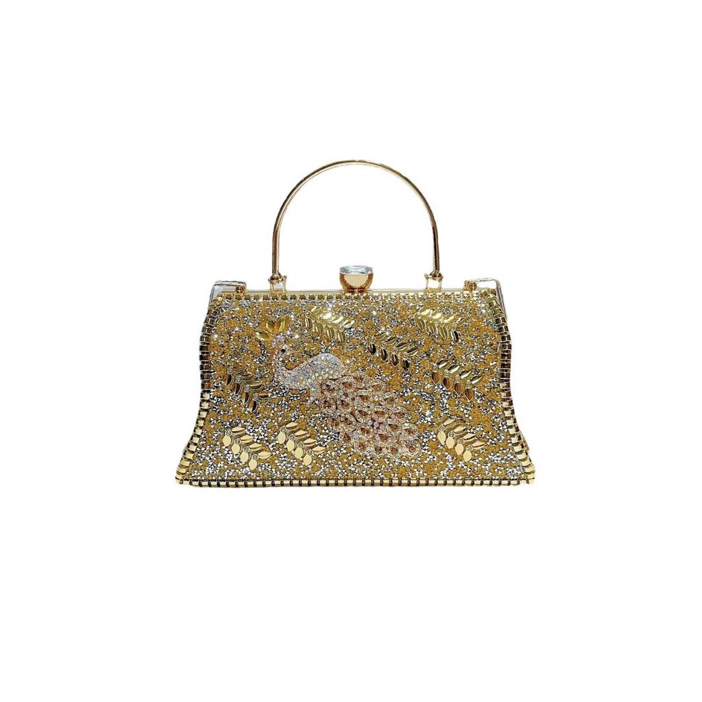 New Peacock Flower Sculpture Banquet Bag Elegant Wedding Cheongsam Luxury Full Diamond Handheld Crossbody Bag