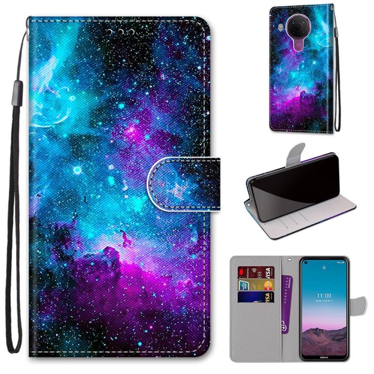 For Nokia 5.4 Coloured Drawing Cross Texture Horizontal Flip PU Leather Case with Holder & Card Slots & Wallet & Lanyard