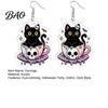 Skull Teacup Pendant 1 Pair Halloween Earrings for Women, 2D Acrylic Black Cat Women Dangle Drop Earrings, Gothic Cartoon Jewelry Party, Daily
