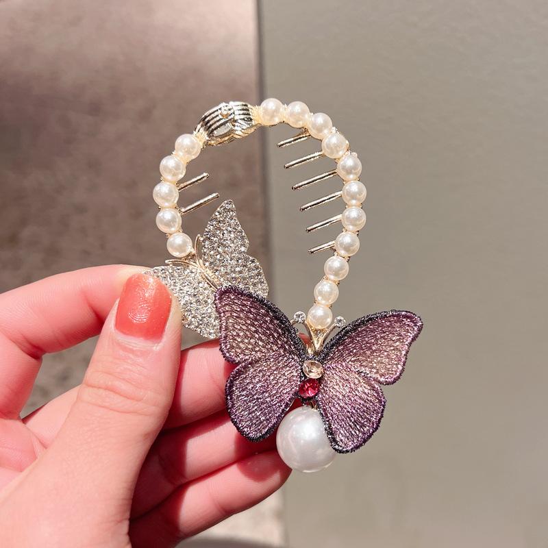 Korean Rhinestone Bow Hair Claws Ponytail Buckle Retro Bun Hair Clip Hairpin Women Barrettes Ponytail Holder Hair Accessories
