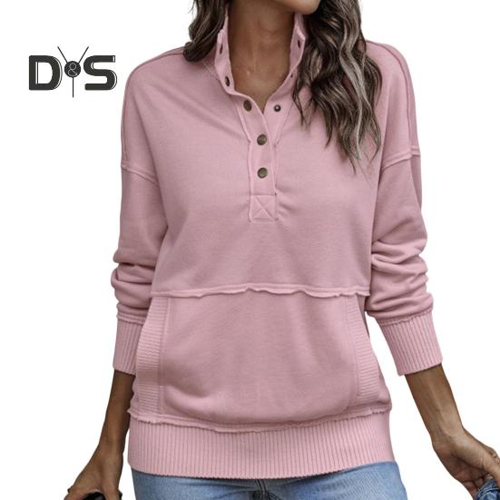 Podzim Jaro Dámská mikina Polorozepínací stojáček Jednobarevný Volný svetr s velkou kapsou Elastické manžety OL Denní top na dojíždění