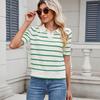 New 2025 Women's Casual Striped Knitwear Lapel Sweater Top