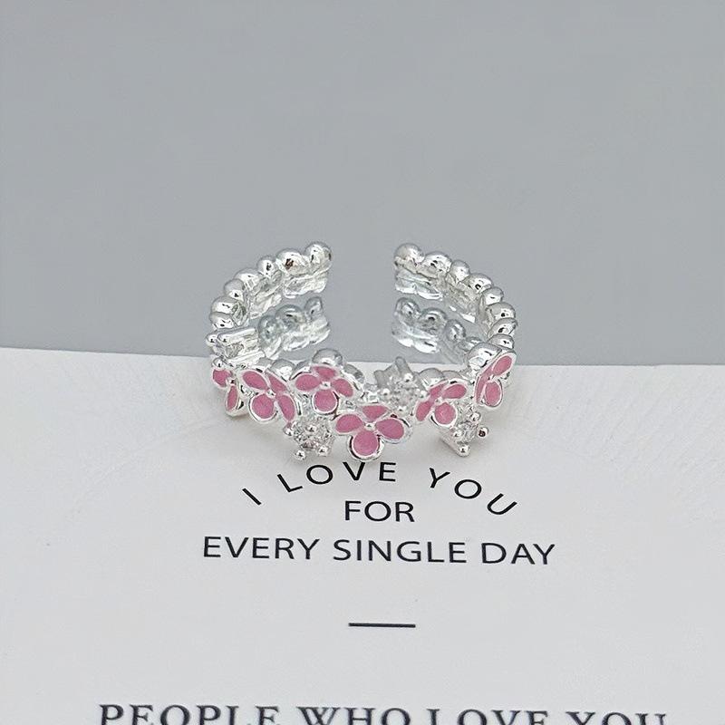 White Delicate Smudging Gray-Green Retro Enamel Butterfly Personalized Opening Ring Female Flower Advanced Sense Super Fairy Ring