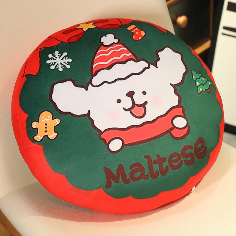 

Christmas Animal Round Pillow Puppy Cushion Cushion Printed Cushion Sofa Waist Christmas Gift 40*40cm
