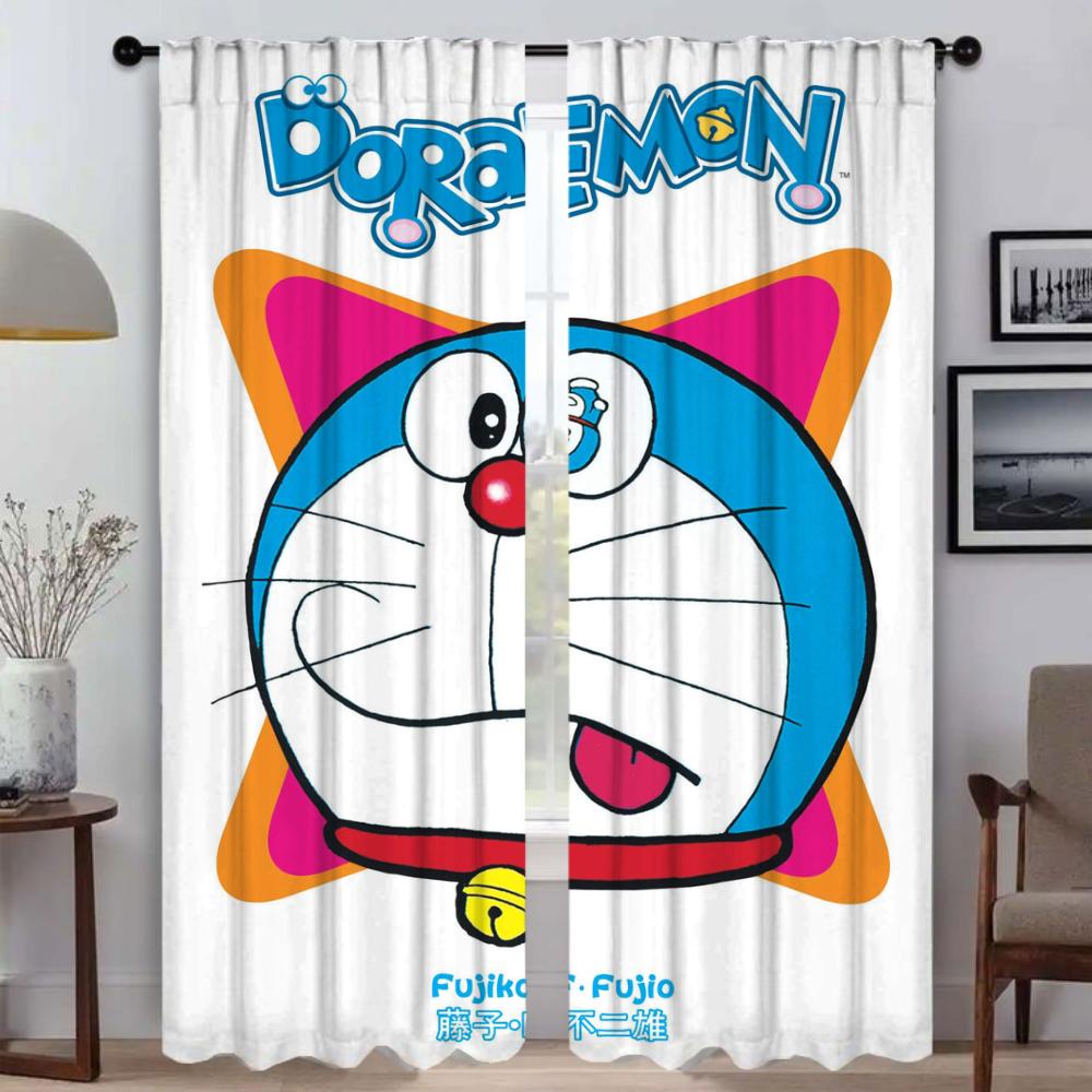Doraemon Zasłona Zaciemniająca do Pokoju 2 Panele Zasłony Wnętrza Domu Tiul do Sypialni Dekoracja Halloween Przegroda Żaluzje Salon