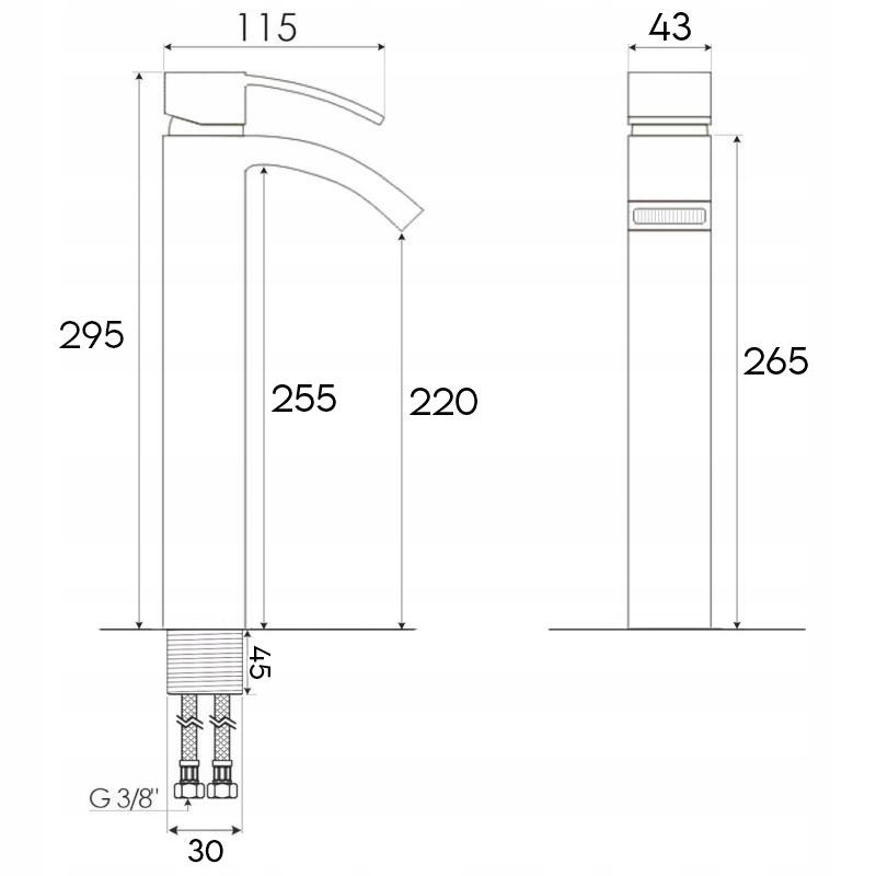 Bathroom washbasin tap, chrome, tall, standing, countertop, silver
