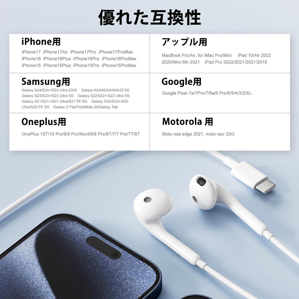 Earphones for iPhone Wired Clear Volume Remote Deep Compatible with iPhone 15 and More Type-C 15/16/17, Earphones, Type-C Earbuds, HiFi, Calls,