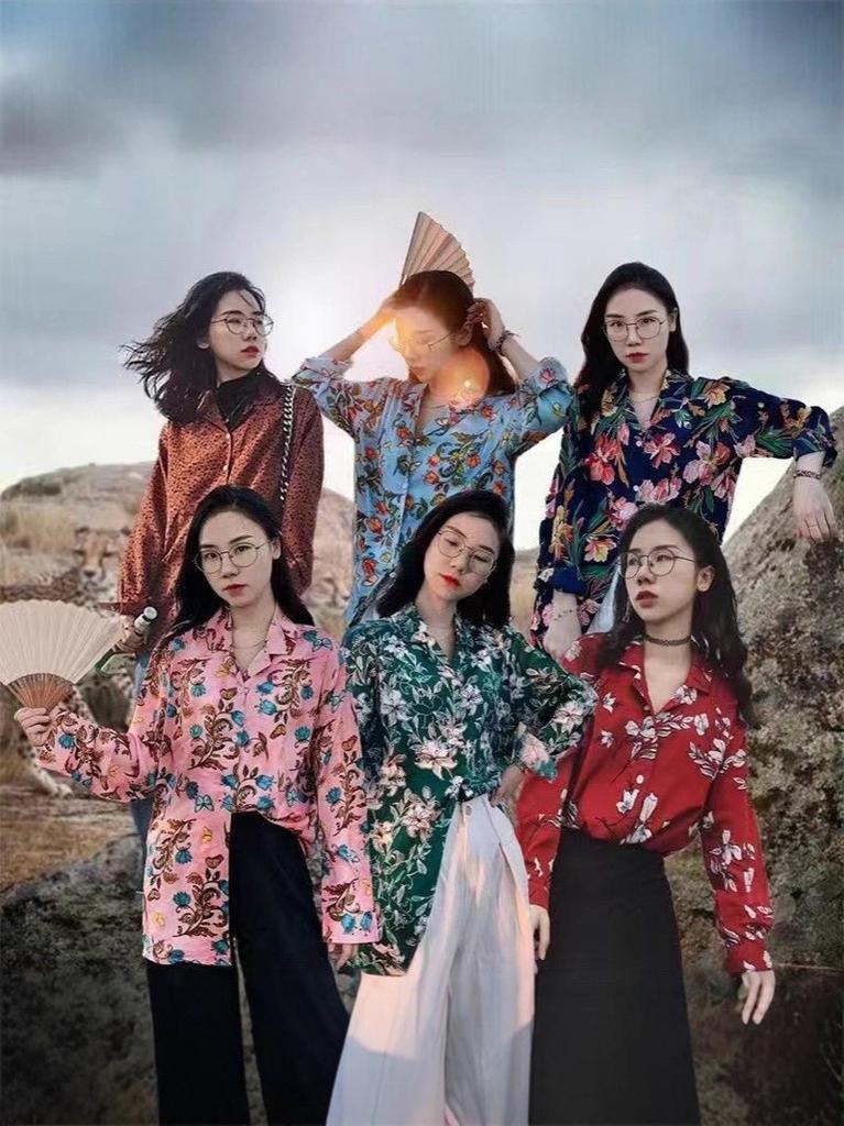 Vintage Spring Port Style Printed Shirt With Polyester Fabric For Casual Girls