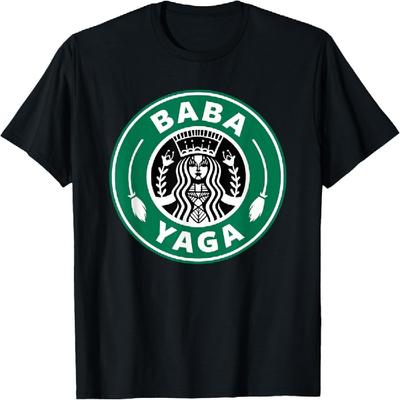 BABA YAGA Coffee Brewing Slavic Witch Halloween Powers Logo T-Shirt