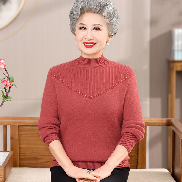 

New and Paired with Fluffy Clothes To Keep Warm, Winter Middle-aged and Older Winter Clothes Are Decorated with Velvet Knitted Bottom Shirts XL красный