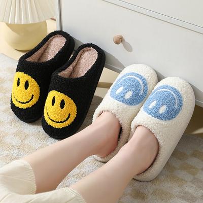Ciabatte in cotone con volto sorridente, autunno/inverno, pelose, per coppia, borse da donna, suole spesse e carine, cartoni animati, antiscivolo, per uso domestico