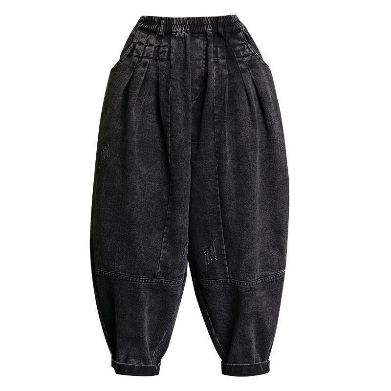 Women's Plus Size Wide Leg Denim Carrot Pants - New Loose Harem Style, Slimming and Versatile.