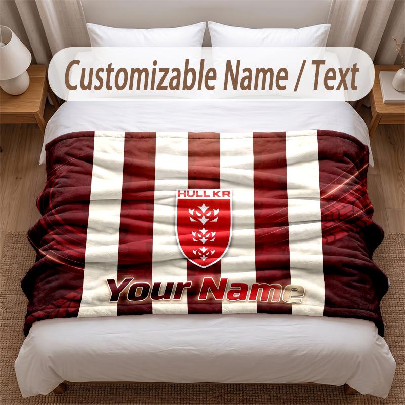Hull KR bedruckte Flanelldecke mit individuellem Namenstext, weiche warme Überwurfdecke für Schlafzimmer, Weihnachtsgeschenk