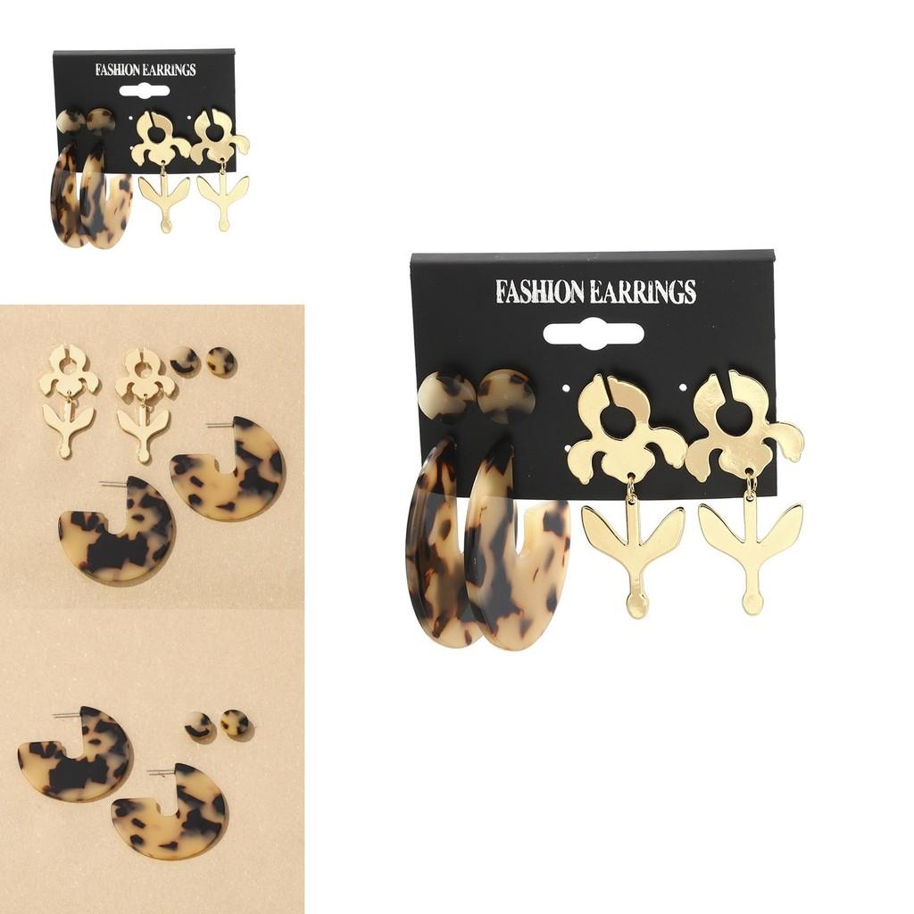 Chic Leopard Print Acetate Star Earrings Modern Alloy Design Perfect For Summer