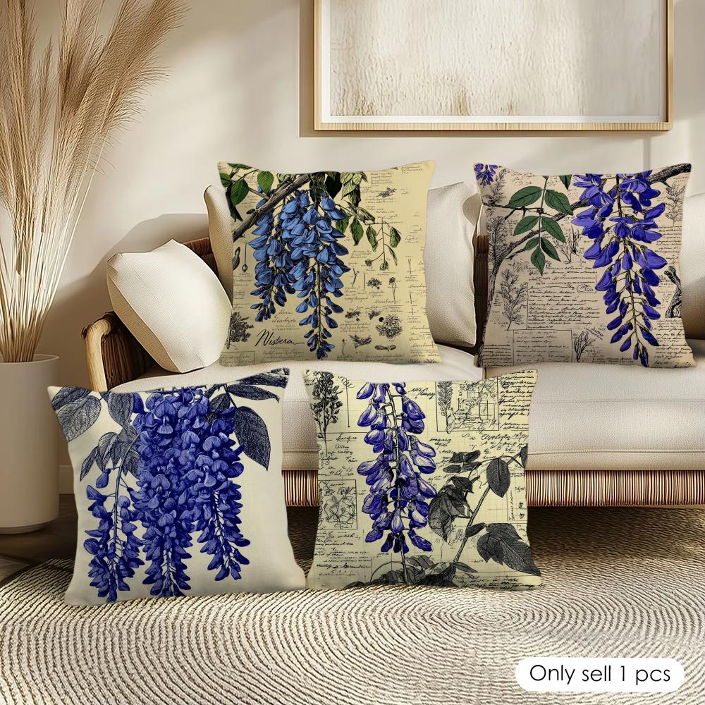 Monika Chen Unisex Wisteria Magazine Print Cushion Cover Pillowcase Ultra Soft Skin Friendly Fabric Cloud Like Comfort & Concealed Zipper
