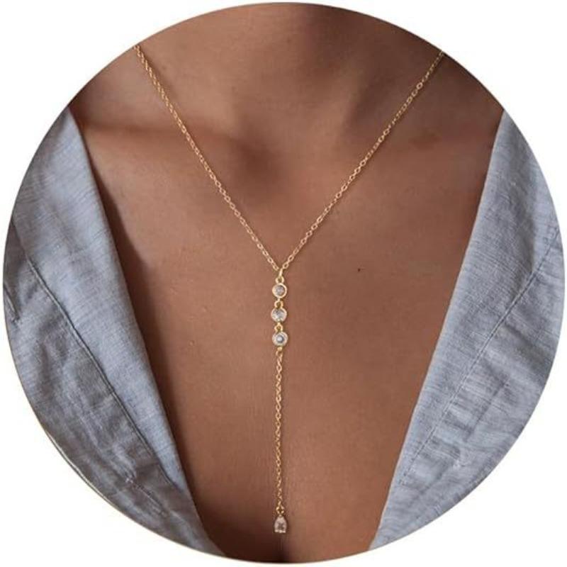 Collana a Y con nappa a catena intarsiata di zirconi - elegante e alla moda, catena a collare stile corda, regalo ideale per occasioni speciali