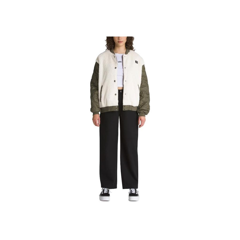 Vans Bomber Jacket With Logo Patch And Stand Collar Women Jackets White Green VN000F8NKCZ