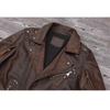 Chinesische Größe Schwere Motorradjacke Natur Rindsleder Oberste Schicht Braun Lässig Vintage Retro Moto Anzug Ledermantel Winter
