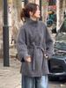Women's Luxury Alpaca Wool Coat: 2025 Autumn/Winter Collection, Loose Fit with Knit Sleeve Details.