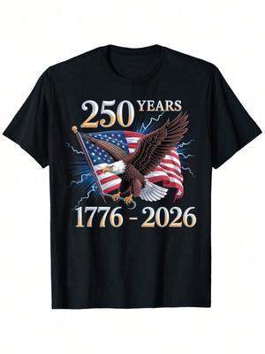 Koszulka na 250. urodziny Orzeł i Flaga 1776-2026 | Codzienna Koszulka z Wzorem Orła USA